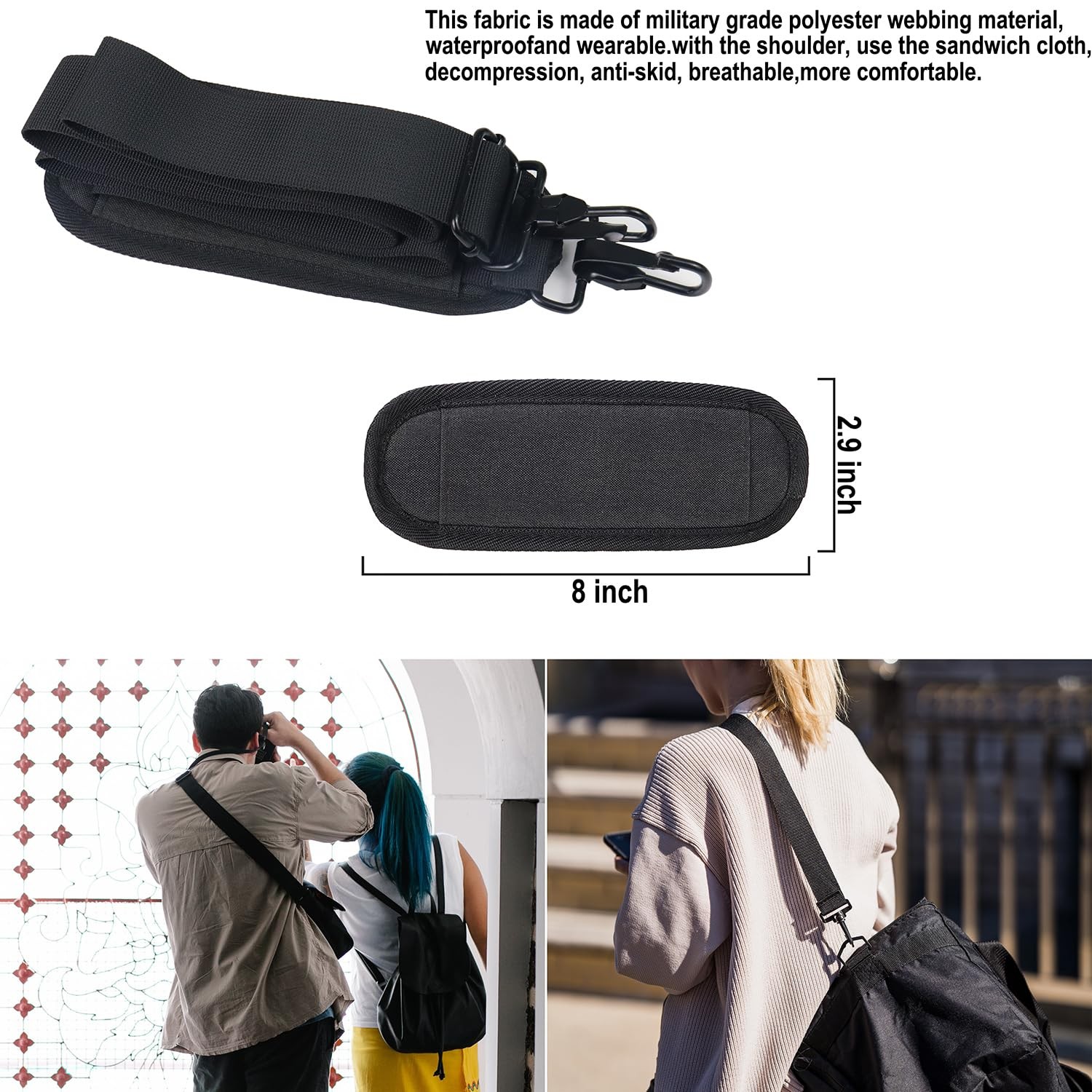 BOOEUDI 56 inch Shoulder Strap, Universal Adjustable Thick Soft 56, Black
