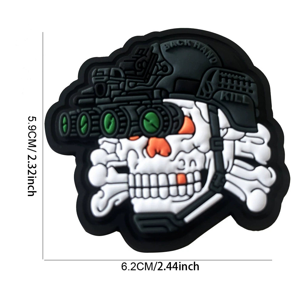 3D PVC SKULL  WITH NIGHT DEVICE ARMY MILITRAY TACTICAL RUBBER HOOK PATCH WHITE