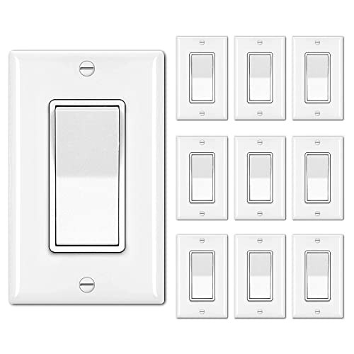 Pack Decorator Light Switch with Wallplate, 15A 120/277V, Single Pole 10 white
