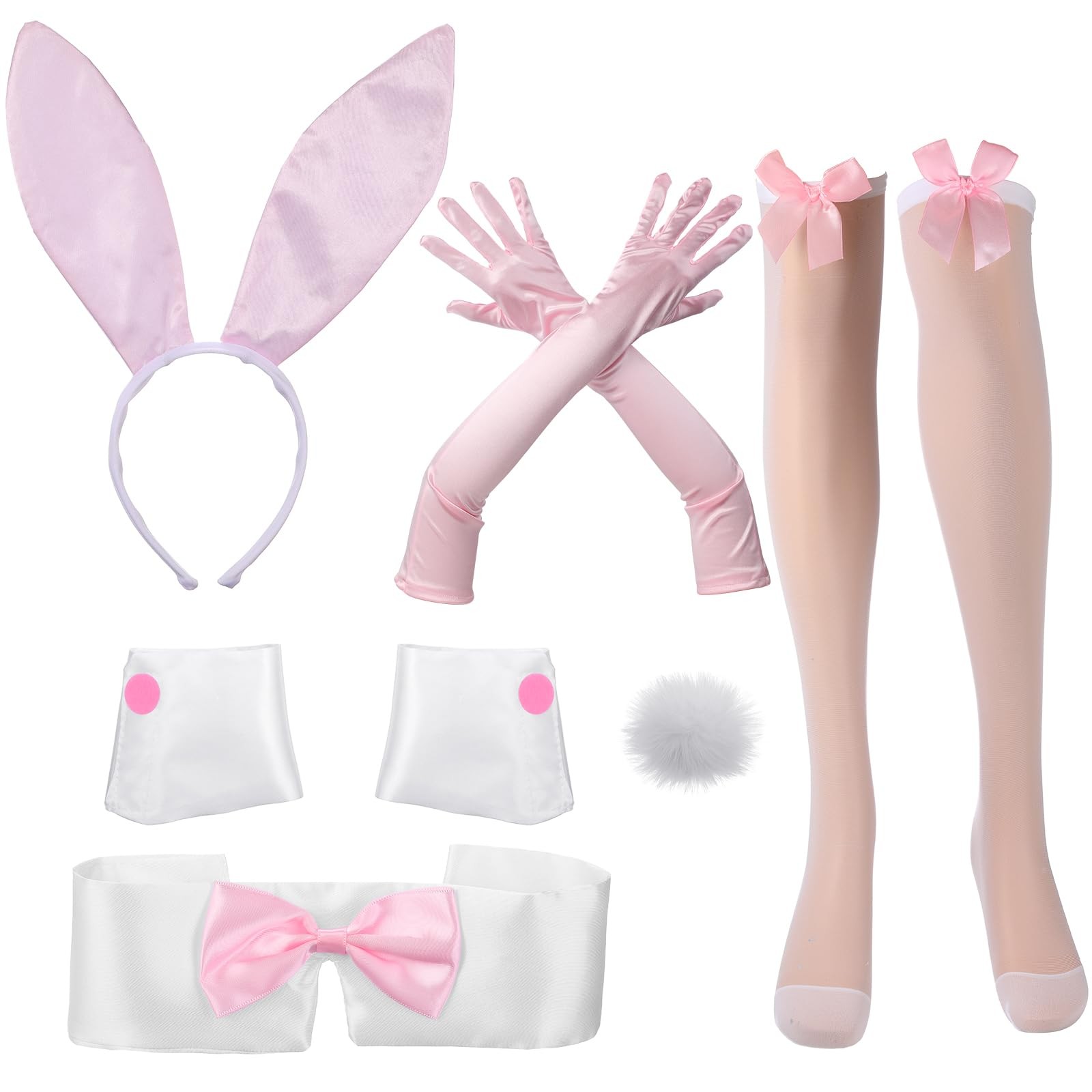 Women's Sexy Bunny Costume Set Rabbit Ear Headband Bowtie Cuff Bunny Tail Sto...