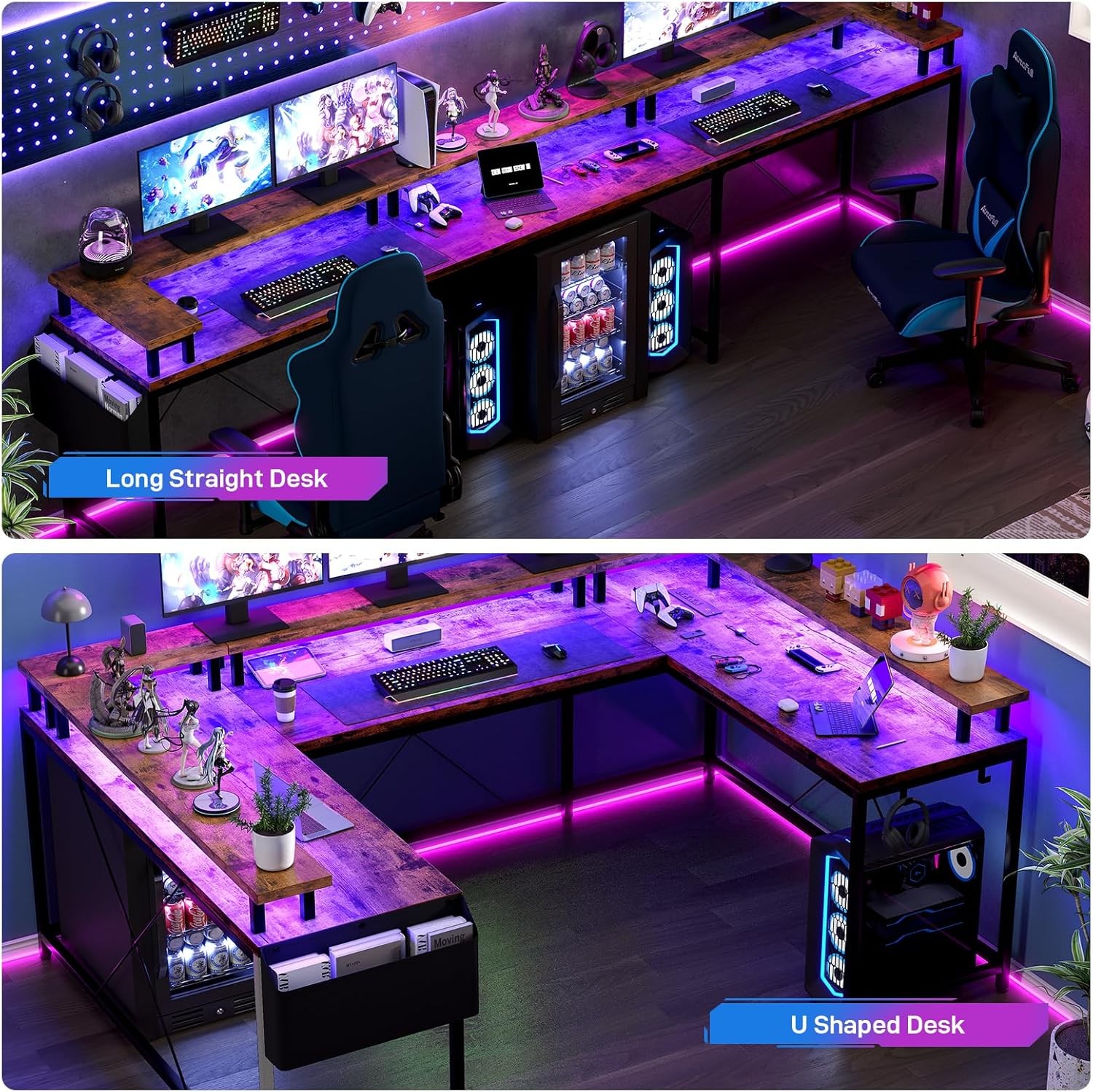 79" Reversible U Shaped Computer Gaming Desk L Shaped Office Desk Table