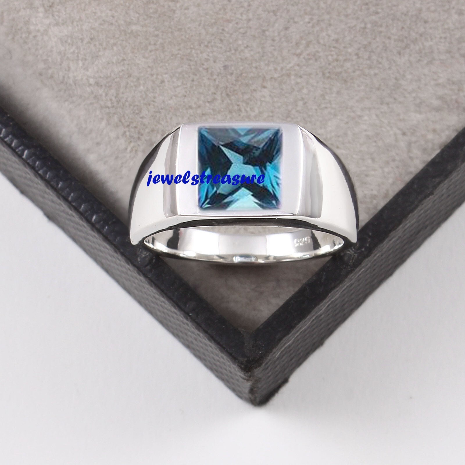Natural London Blue topaz Gemstone with 925 Sterling Silver Ring For Men #959