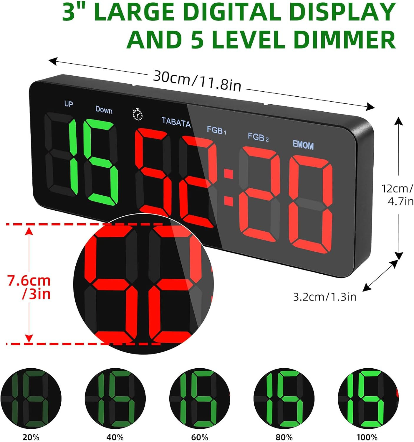 Gym Timer Clock, Interval Timer with Function Mode Display, Countdown/Up Stopwat