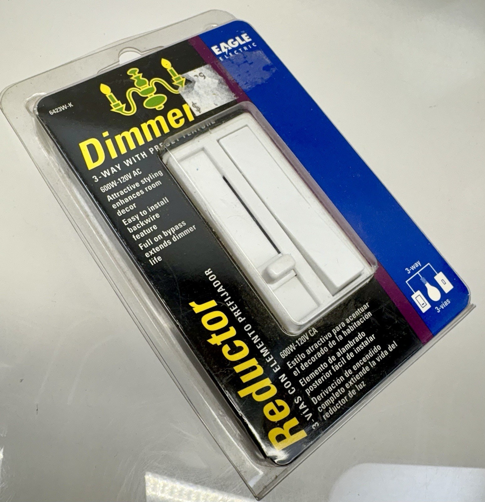 Eagle Electric Dimmer 6423W-K White Press Switch Slide Control