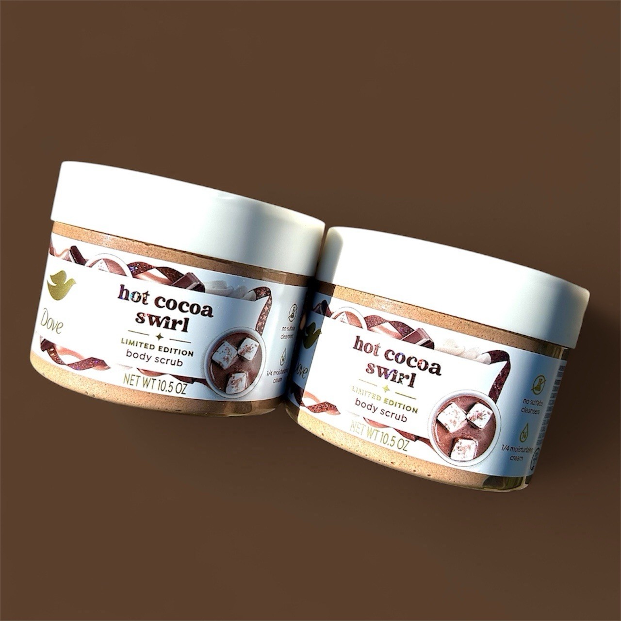 2 Yummy HOT COCOA SWIRL Christmas Limited DOVE Holiday 10.5 OZ Body Scrubs 🍫