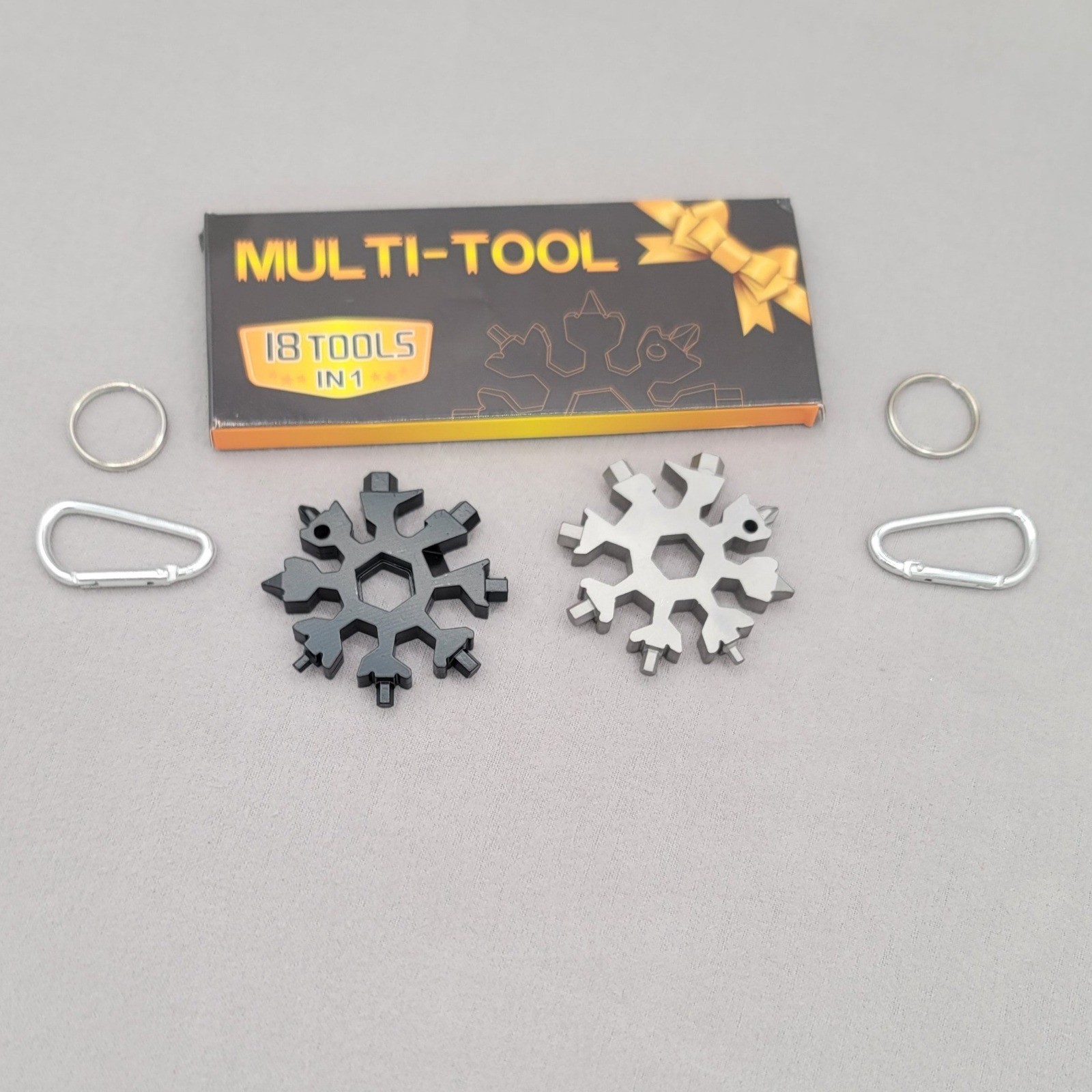 Snowflake Multi Tool 18 in 1 Stainless Steel Keychain Pocket Gadget Black Silver