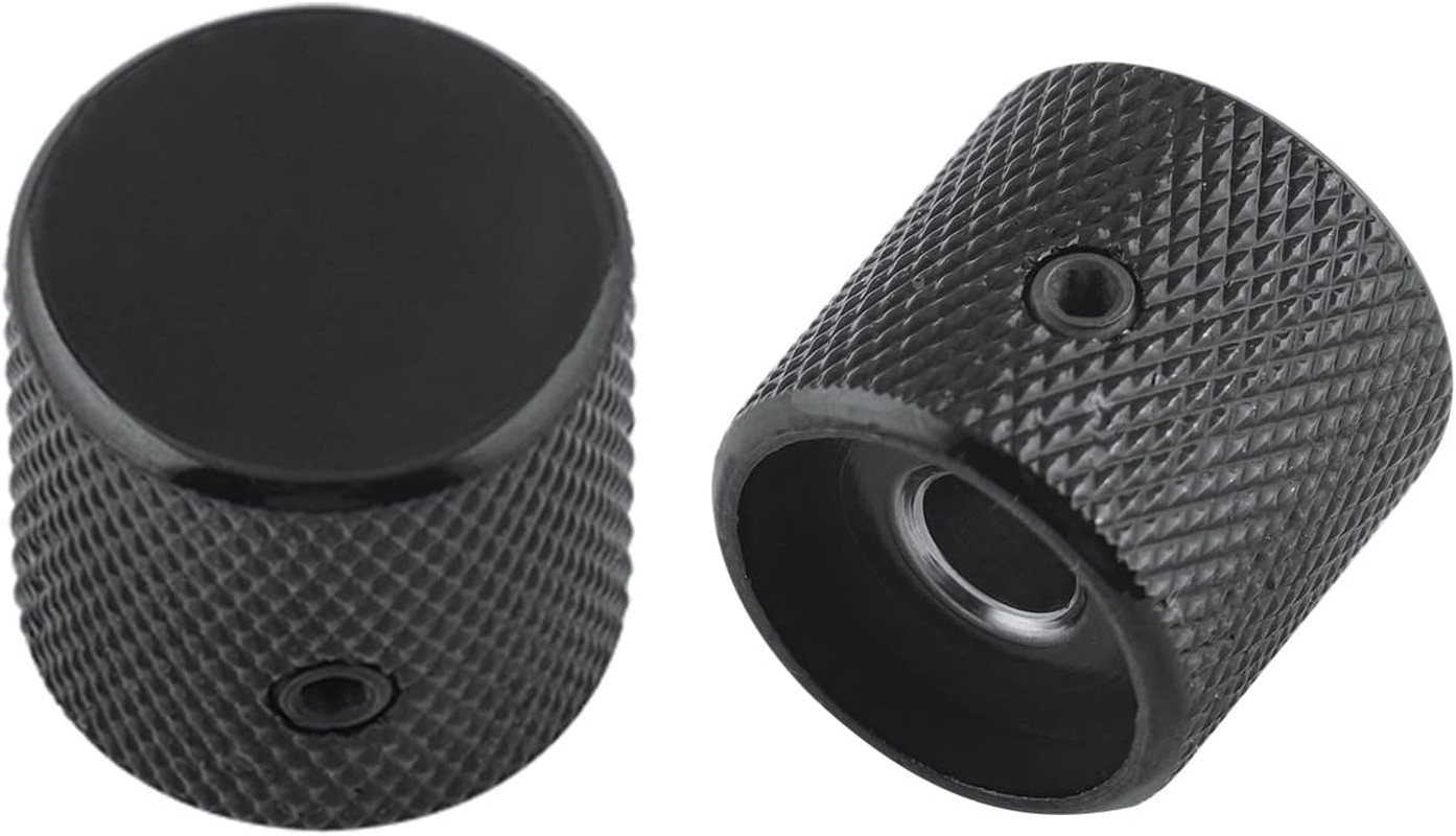 Metal Guitar Knobs Flat Top Control Knobs with Black Knurled Barrels 6mm Split S
