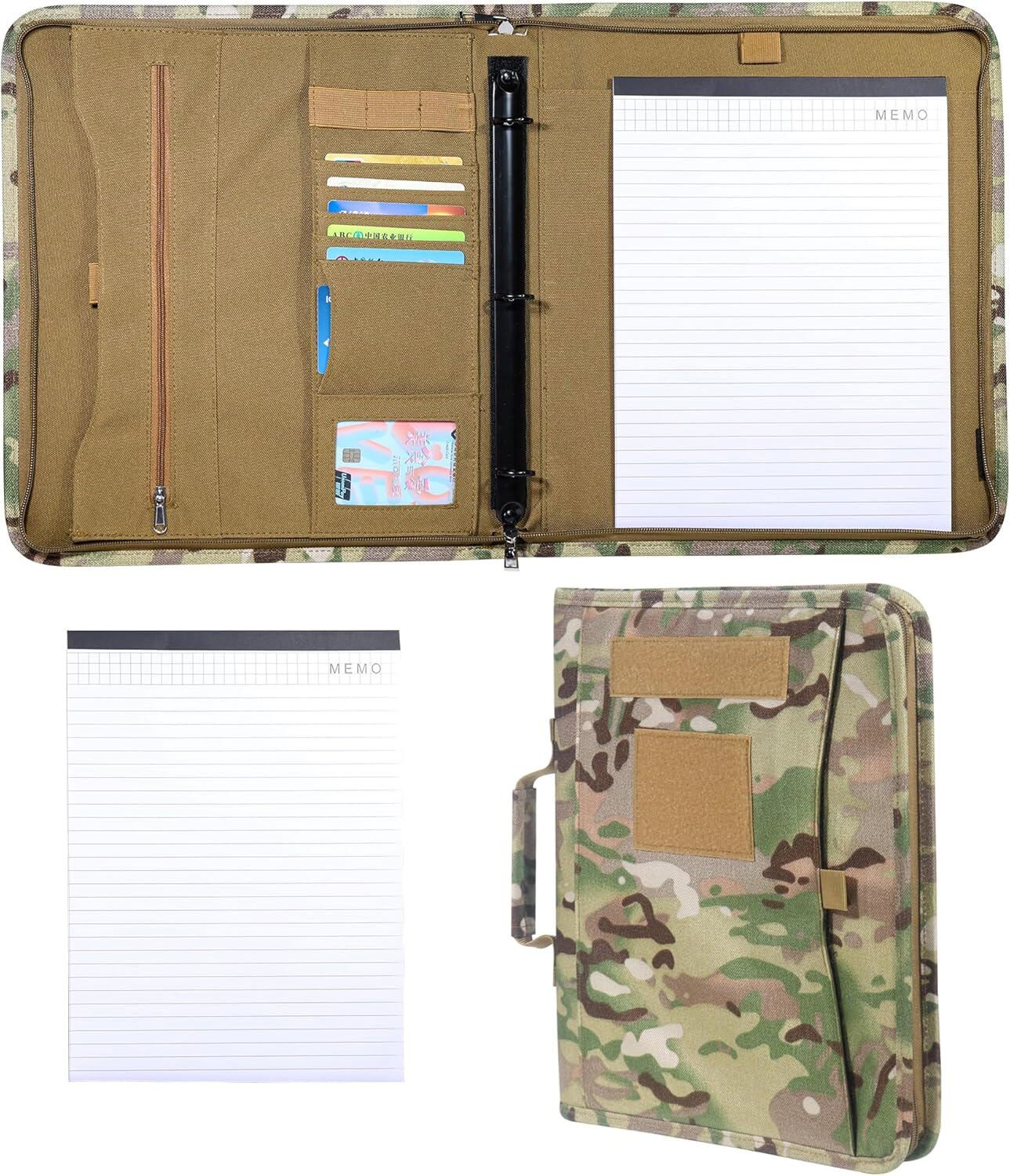Tactical A4 3-Ring Binder Padfolio Notepad Weatherproof Notebook Cover w/ Zipper