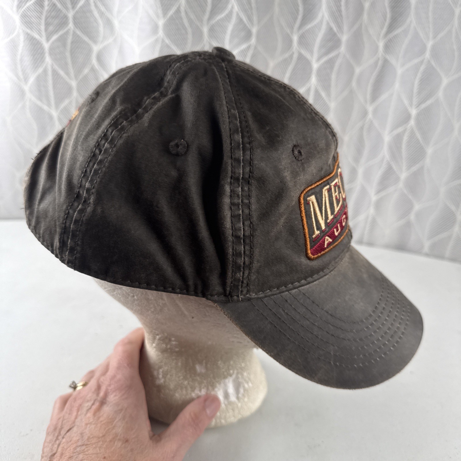 MECUM Auctions Patch On Oil Look Cloth Hat Cap Brown Snapback Cotton