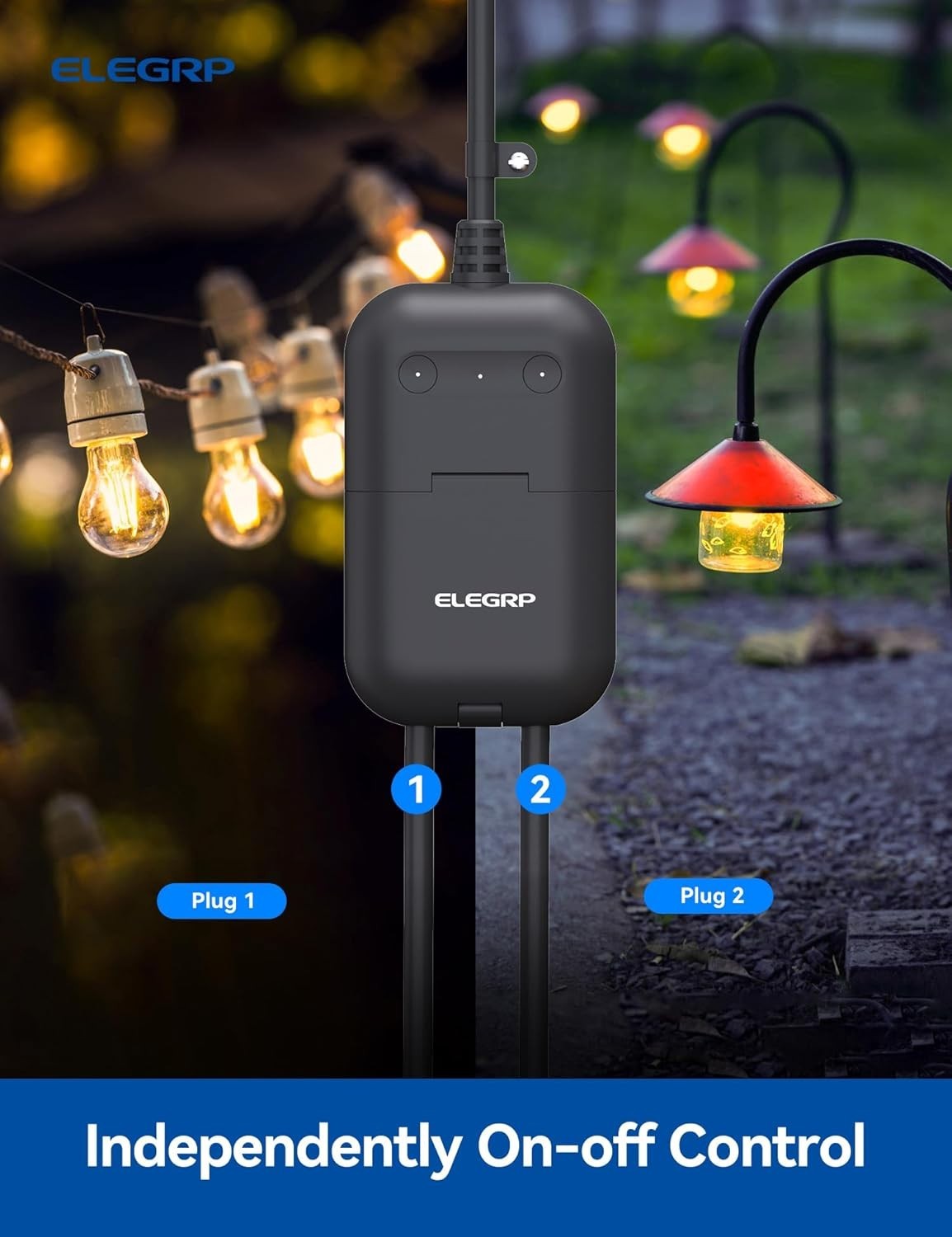 Outdoor Smart Plug Waterproof , WiFi Plug with 2 Individually Sockets, Compat...
