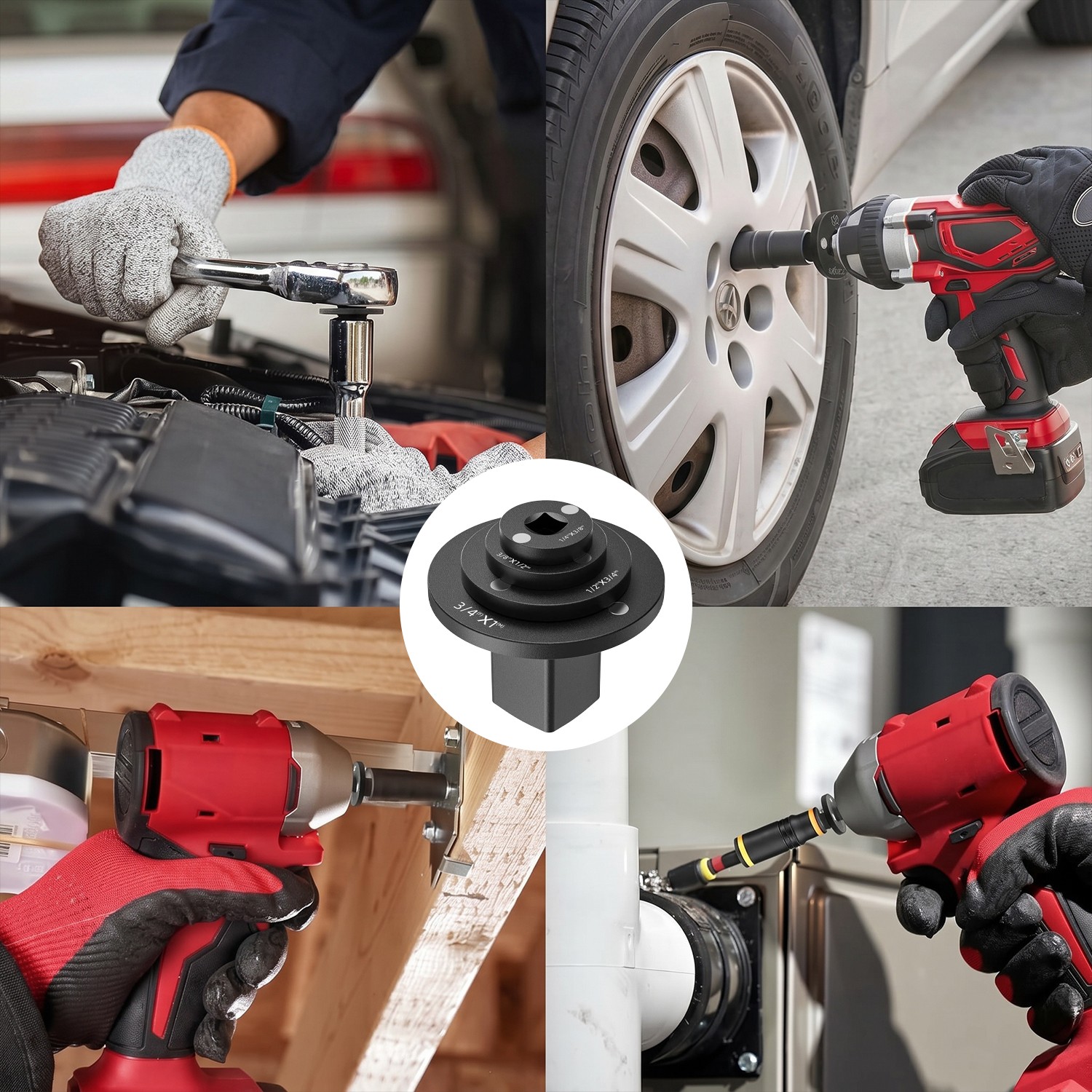 4-Pack Low Profile Impact Socket Adapter Set, Drive Reducing Ratchet Adapter Set