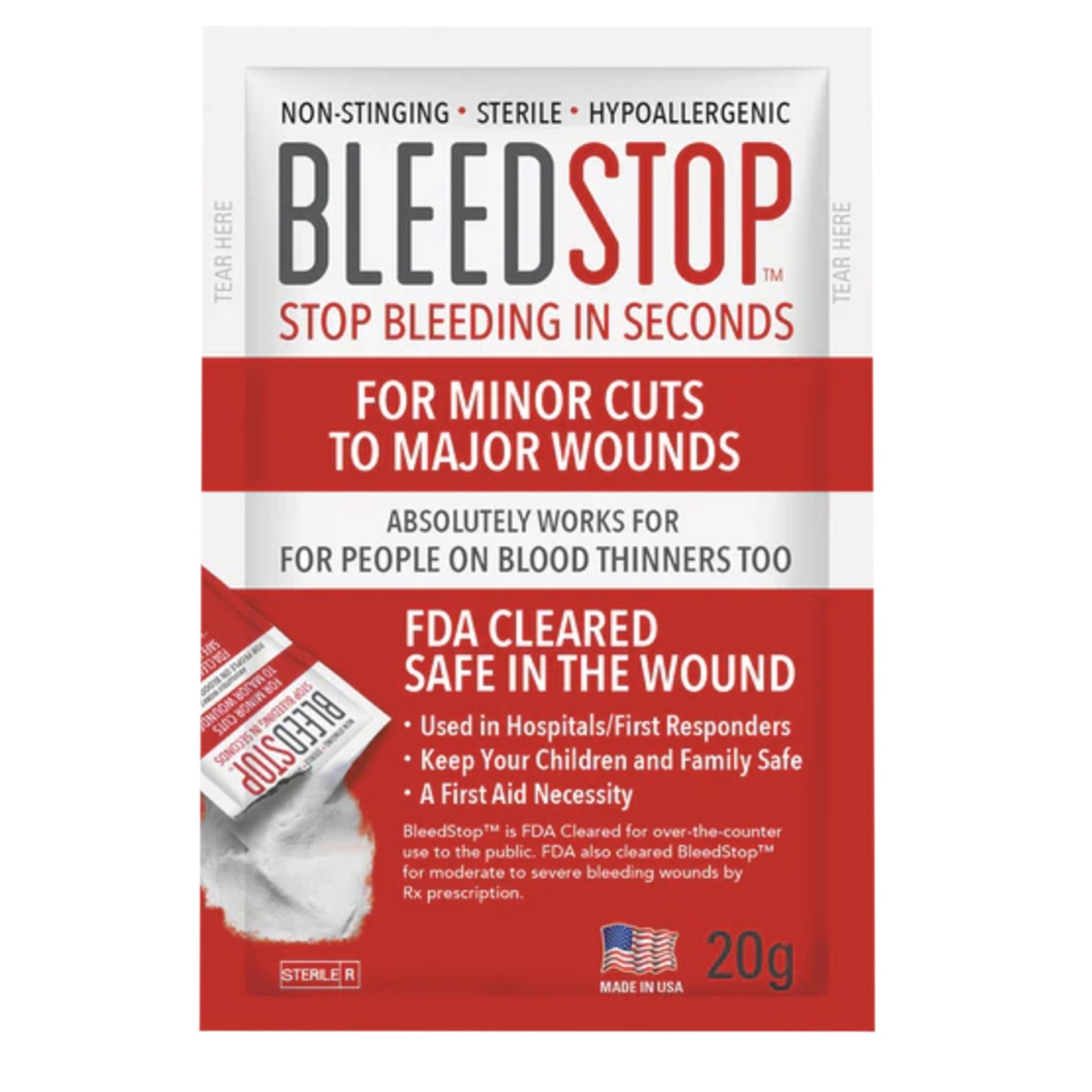 BleedStop 20g Packet First Aid Emergency Wound Care Kit