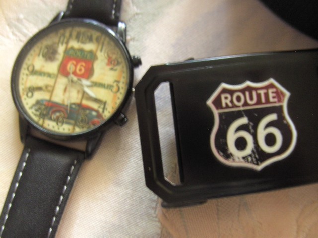 ACCESSORY LOT: "ROUTE 66" WRISTWATCH QUARTZ + BELT INTERCHANGEABLE BELT BUCKLE NEW