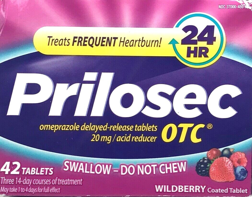 PRILOSEC OTC BOX OF 42  OMEPRAZOLE 20mg *WILDBERRY* FLAVOR TABLETS  EXP 03/28+