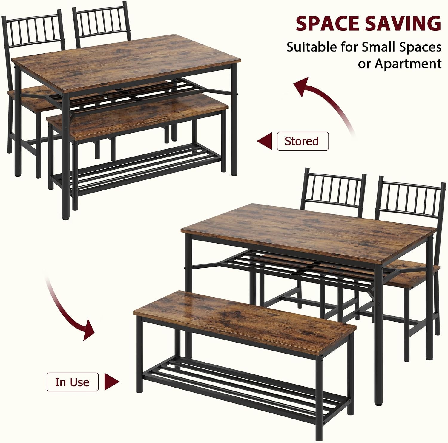 Dining Table Set 4 Kitchen Table & Chairs 4 W/ Wine Rack Rectangular Dining Room