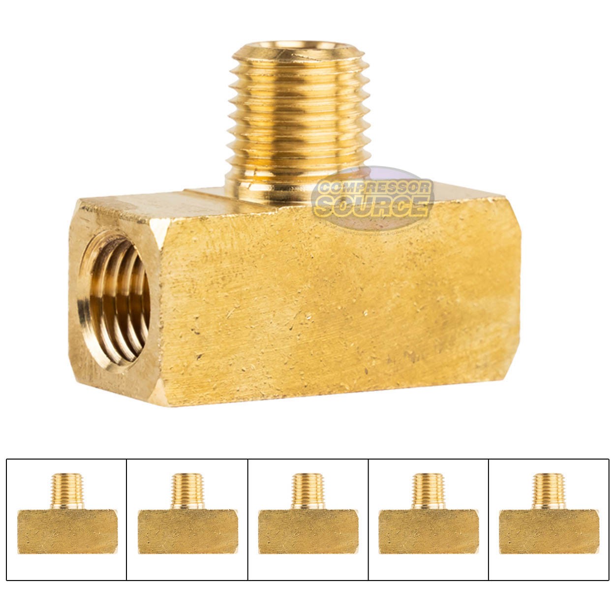 5 Pack Branch Tee 1/4" Male NPT x 1/4" Female NPT Brass Union Tee Pipe Connector