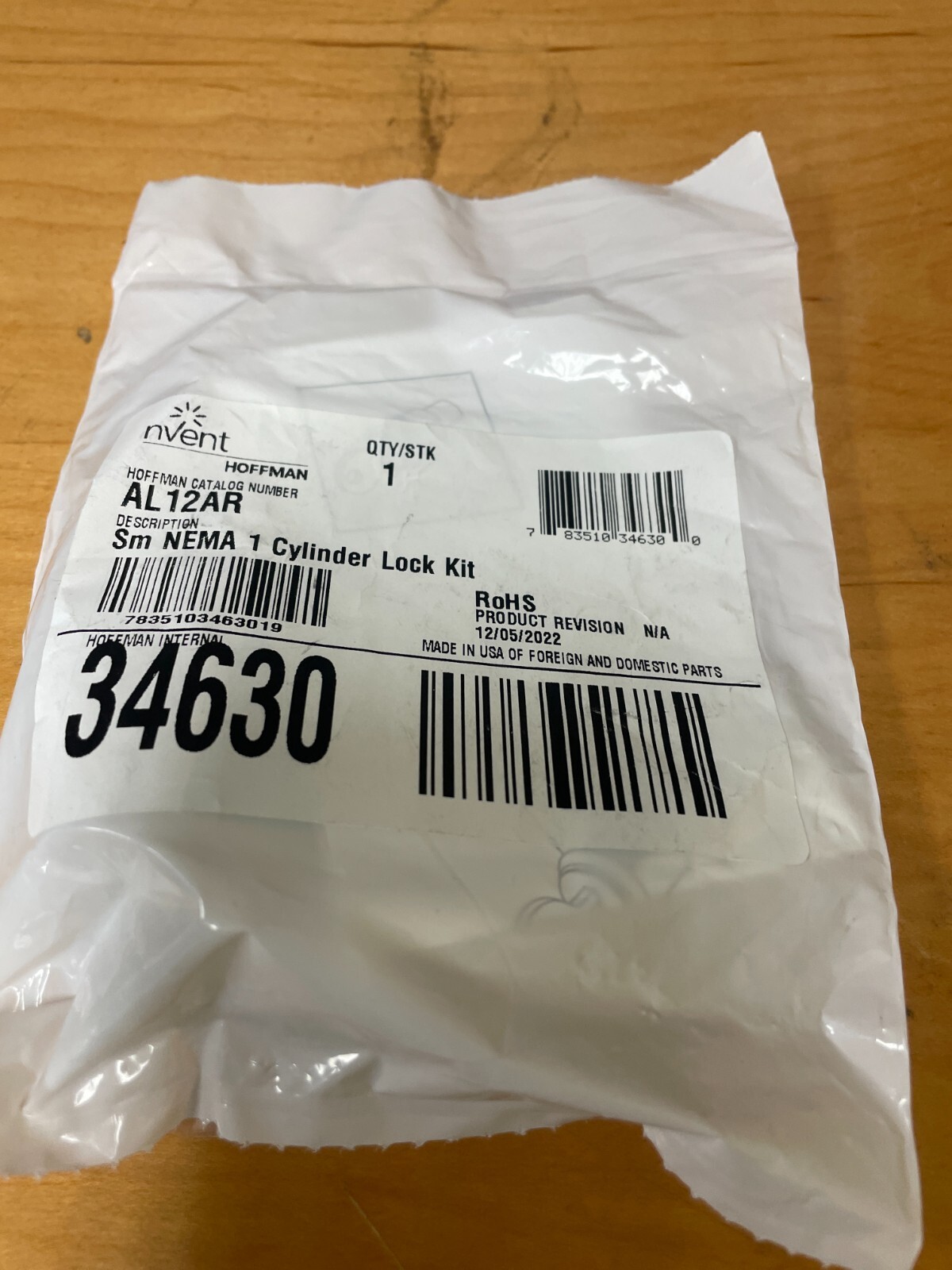 HOFFMAN AL12AR Lock Kit,Cylinder,Steel,NEMA 1 Enclosure