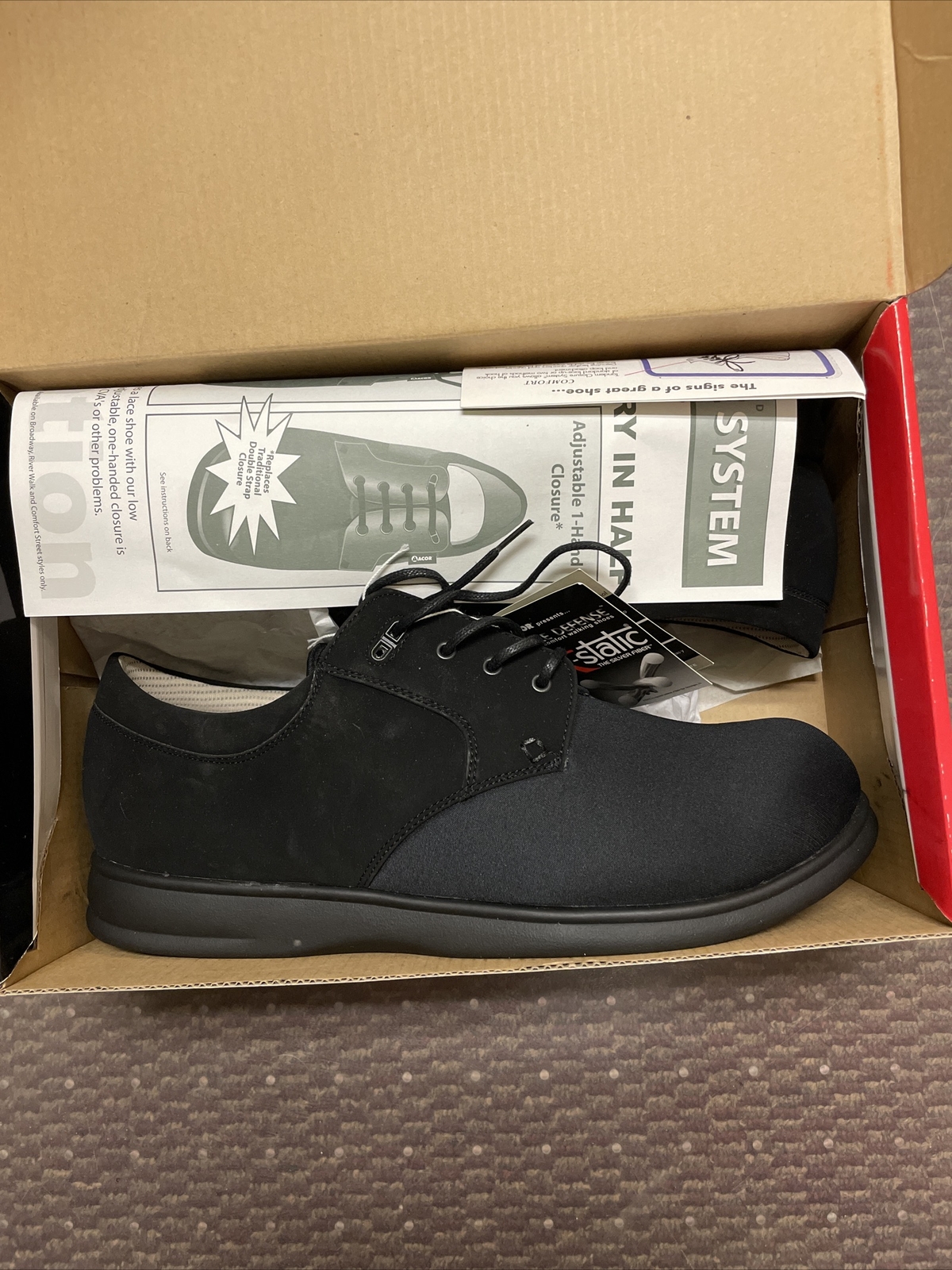 Acor Sole Defense Comfort Street Black Lycra Nubuck  Wide W 13 / M 11 NIB Euro45