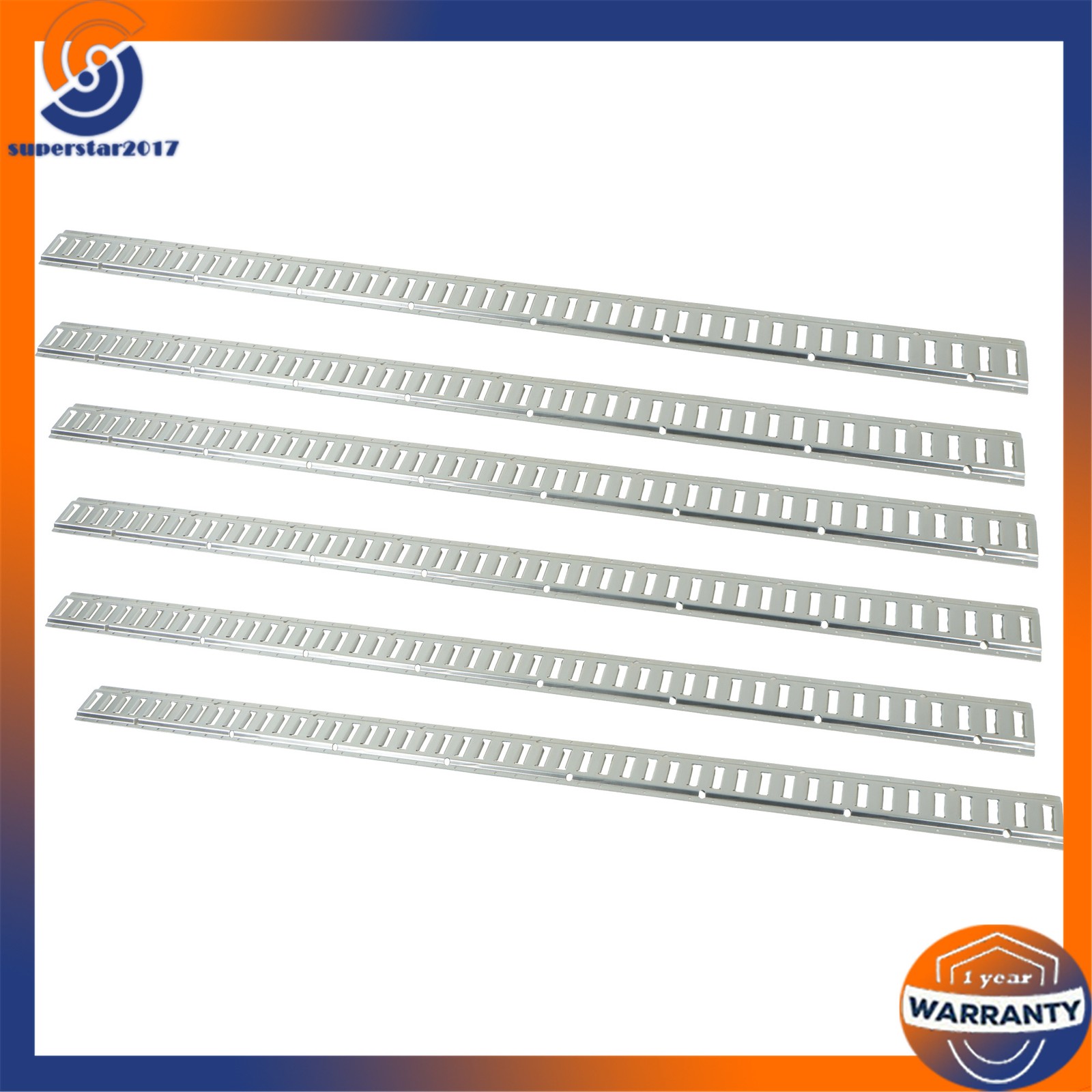 6 Pack 8 Foot Silver E Track Rails, Zinc Plated For Long Cargo Trailer Tie Down