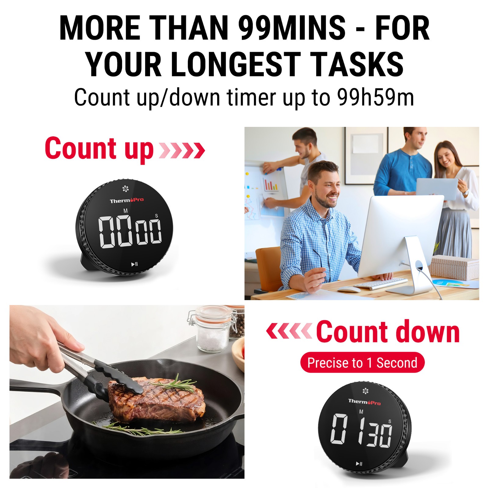 TempPro TM04 Digital Kitchen Timer 99-Minute LED Magnetic One-Touch Control Time