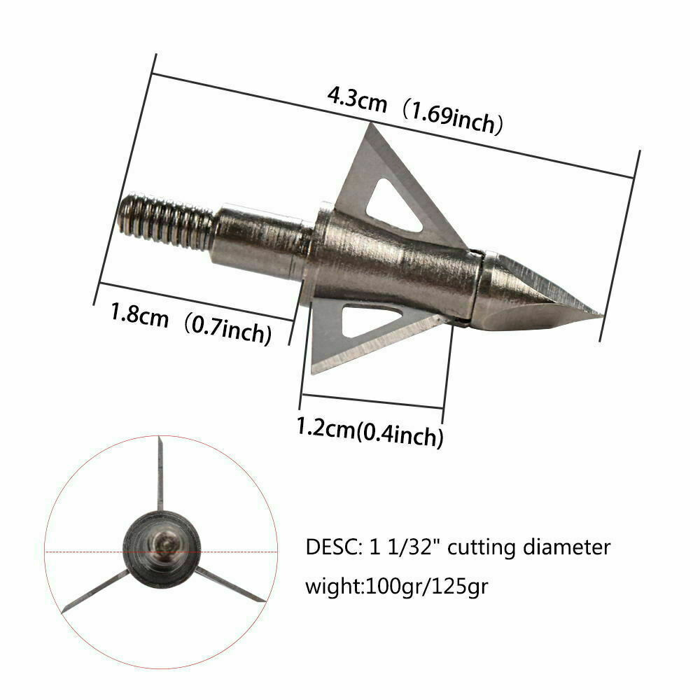 Archery Hunting Steel 3-Blade Arrow Heads 125 Grain Broadheads Hunting Shooting