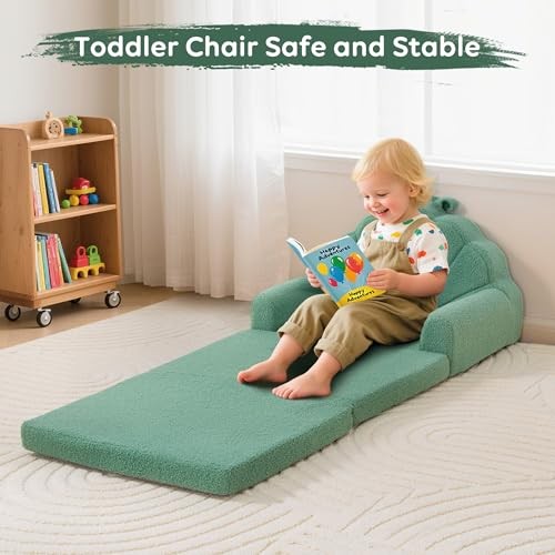 Toddler Chair for Kids, 2-in-1 Soft Couches That Fold Out for Toddler, Green