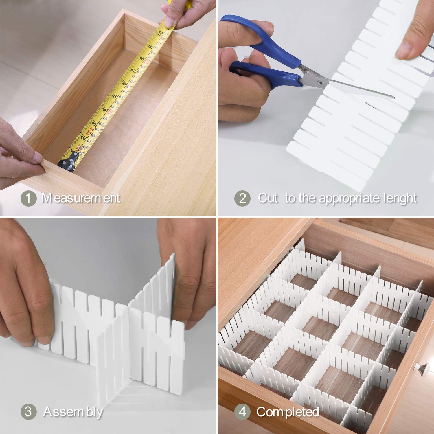 48 PCS DIY Drawer Divider Organizers, Adjustable Plastic Desk Drawer Separato...