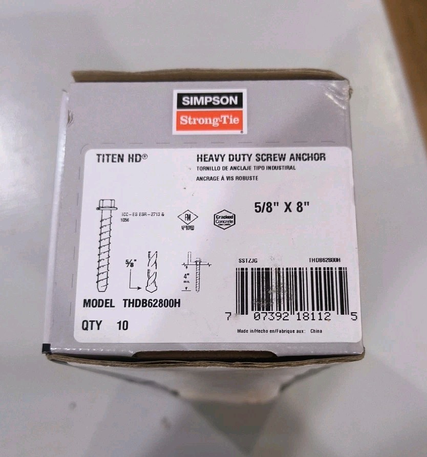 Simpson Strong-Tie THD62800H 5/8" x 8" Titen HD Heavy Duty Screw Anchors 10/pk