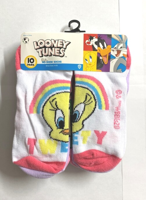 10 Pairs Ladies Looney Tunes No-Show Socks Size 4-10 Tweety Babs NWT