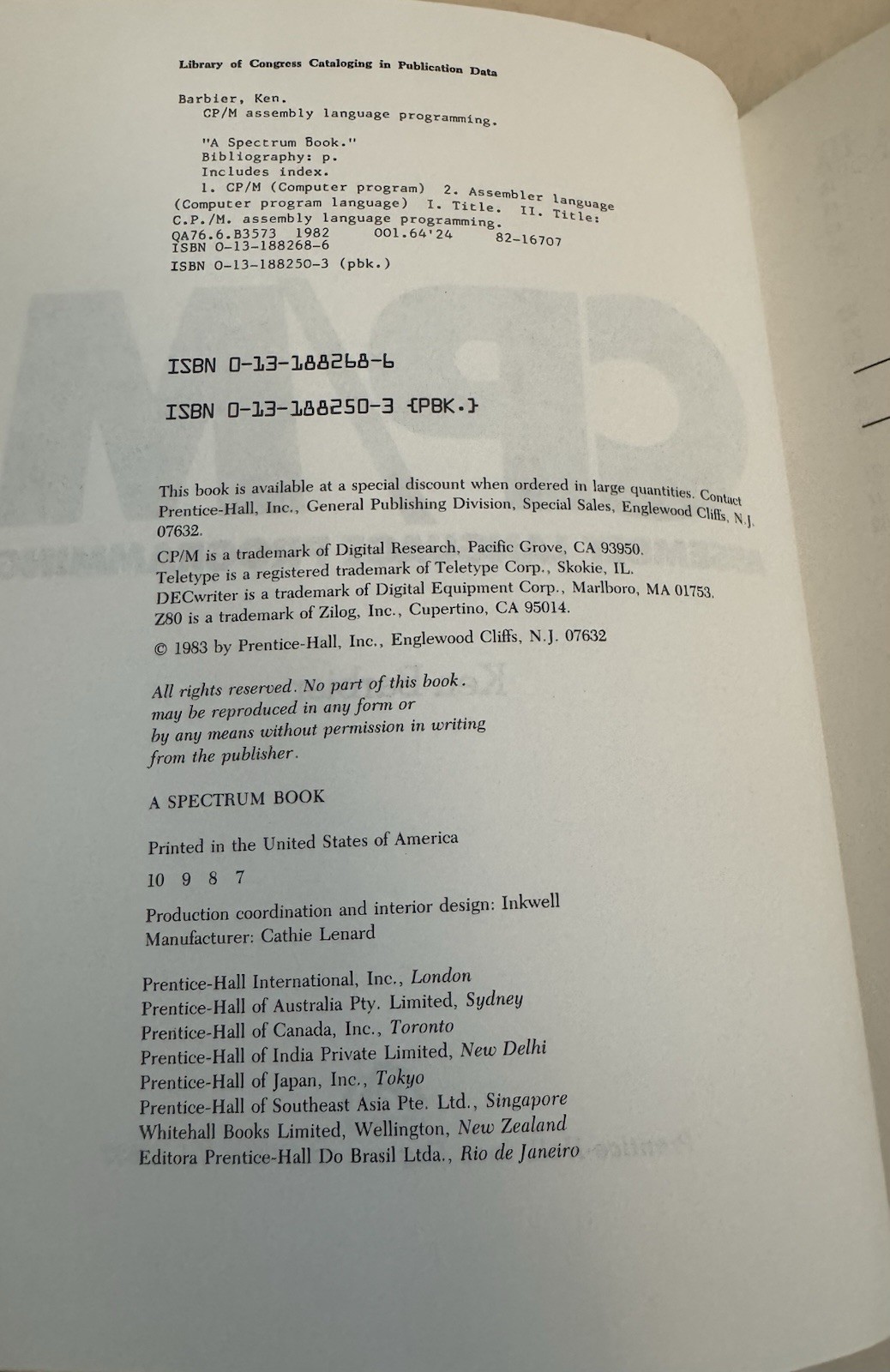 CP/M Assembly Language Programming by Ken Barbier (Trade Paperback) 1983