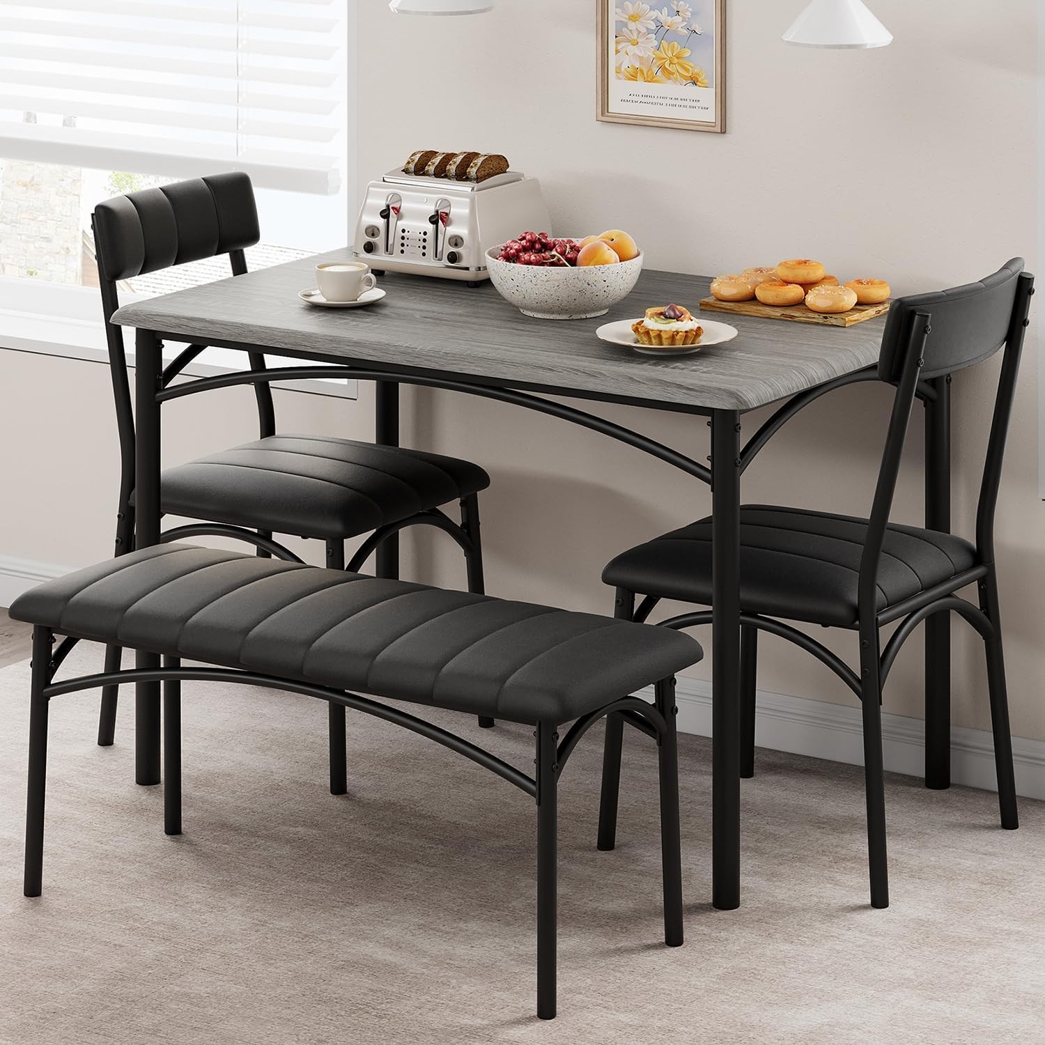 Dining Table Set 4 Kitchen Table W/ Chairs 4 Rectangular Wood Dining Room Table