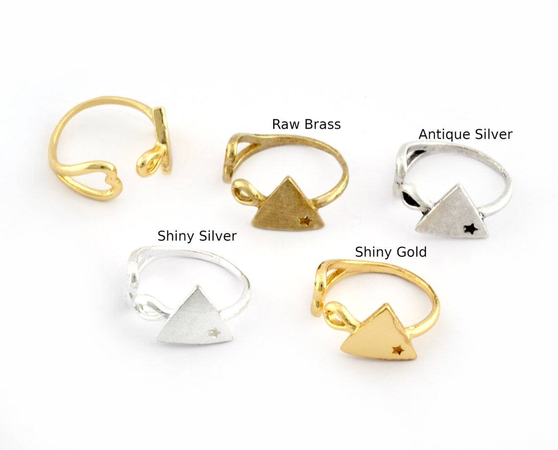 Heart Triangle Star Ring Adjustable Raw,Shiny Silver-Gold Antique silver 3032