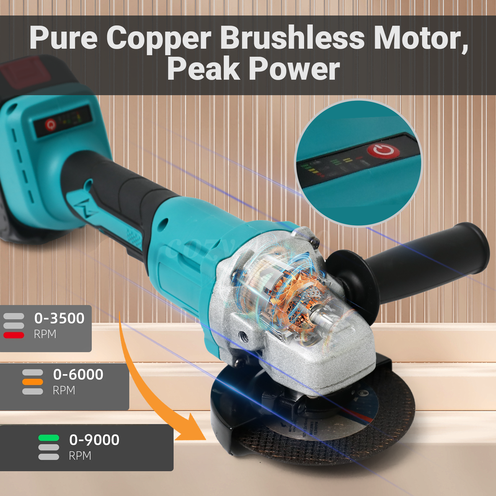 21V Cordless Angle Grinder Cutting Brushless Detail Sander W/ 2 Battery 9000 RPM
