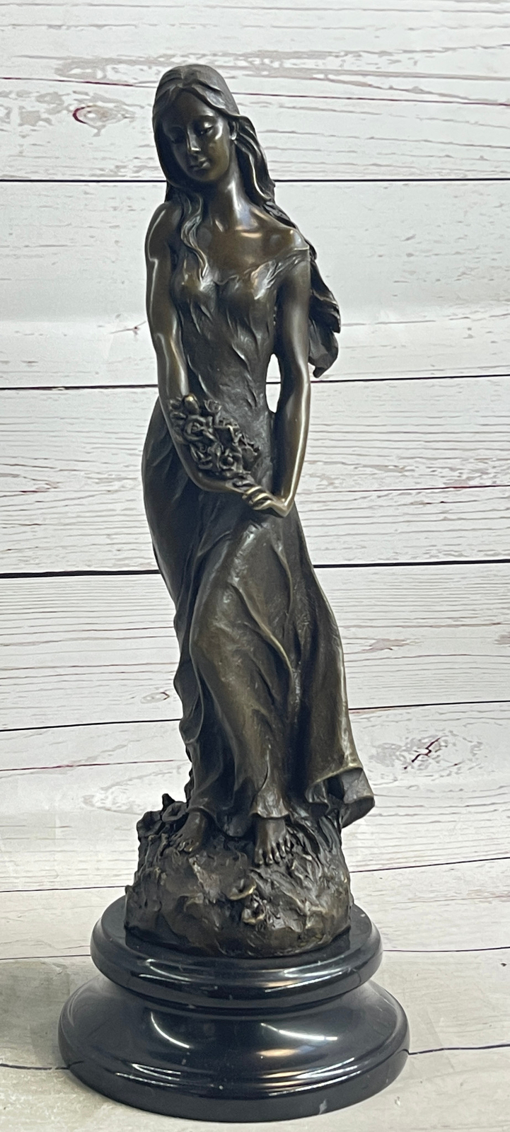 Timeless Elegance: Milo`s Signed Bronze Sculpture, Stunning Maiden, Lost Wax Met