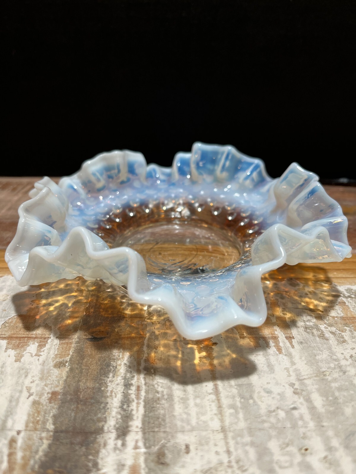 Hobnail White And Blue Scalloped Dish