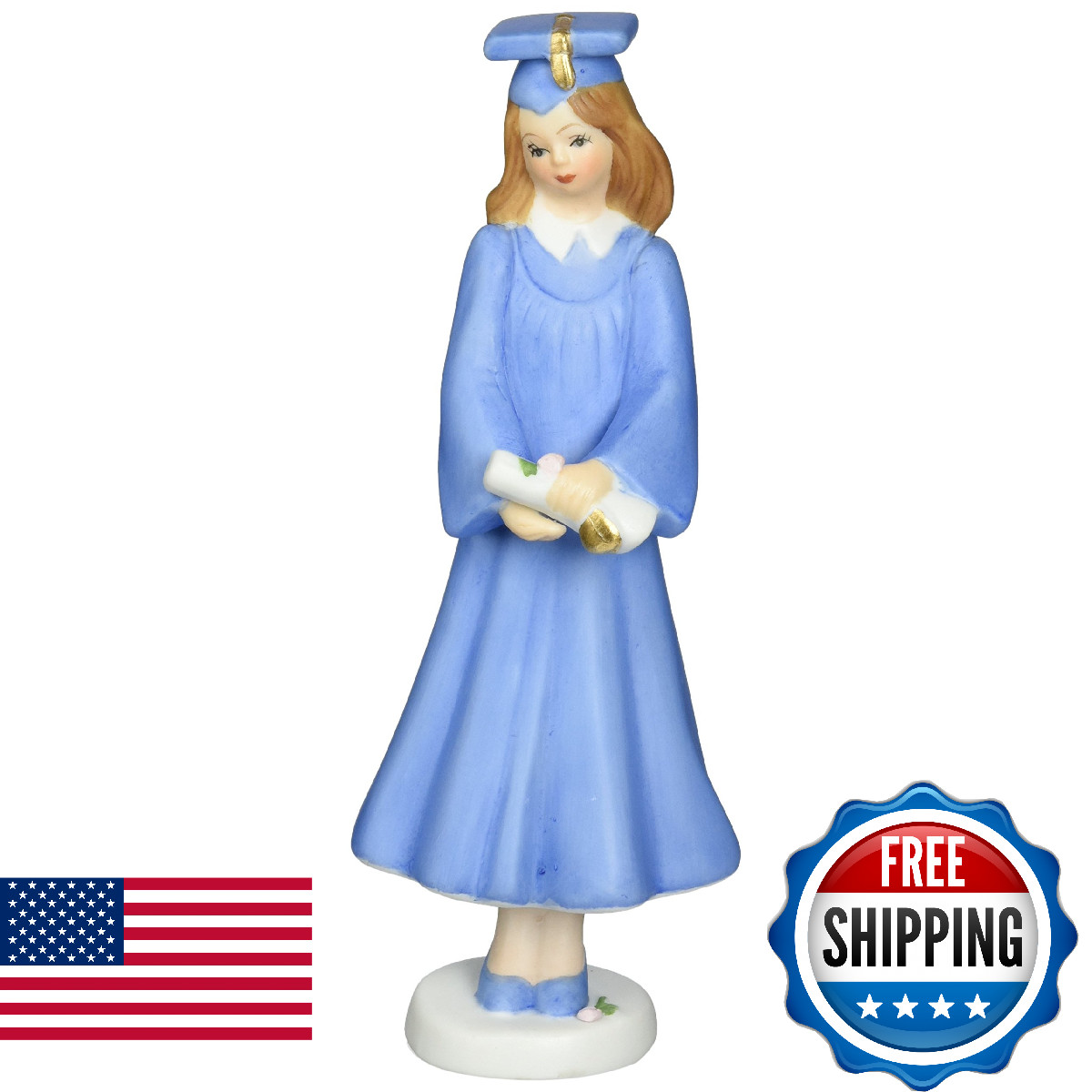Enesco Growing Up Girls “Brunette Graduate” Porcelain Figurine, 7.5” Blue