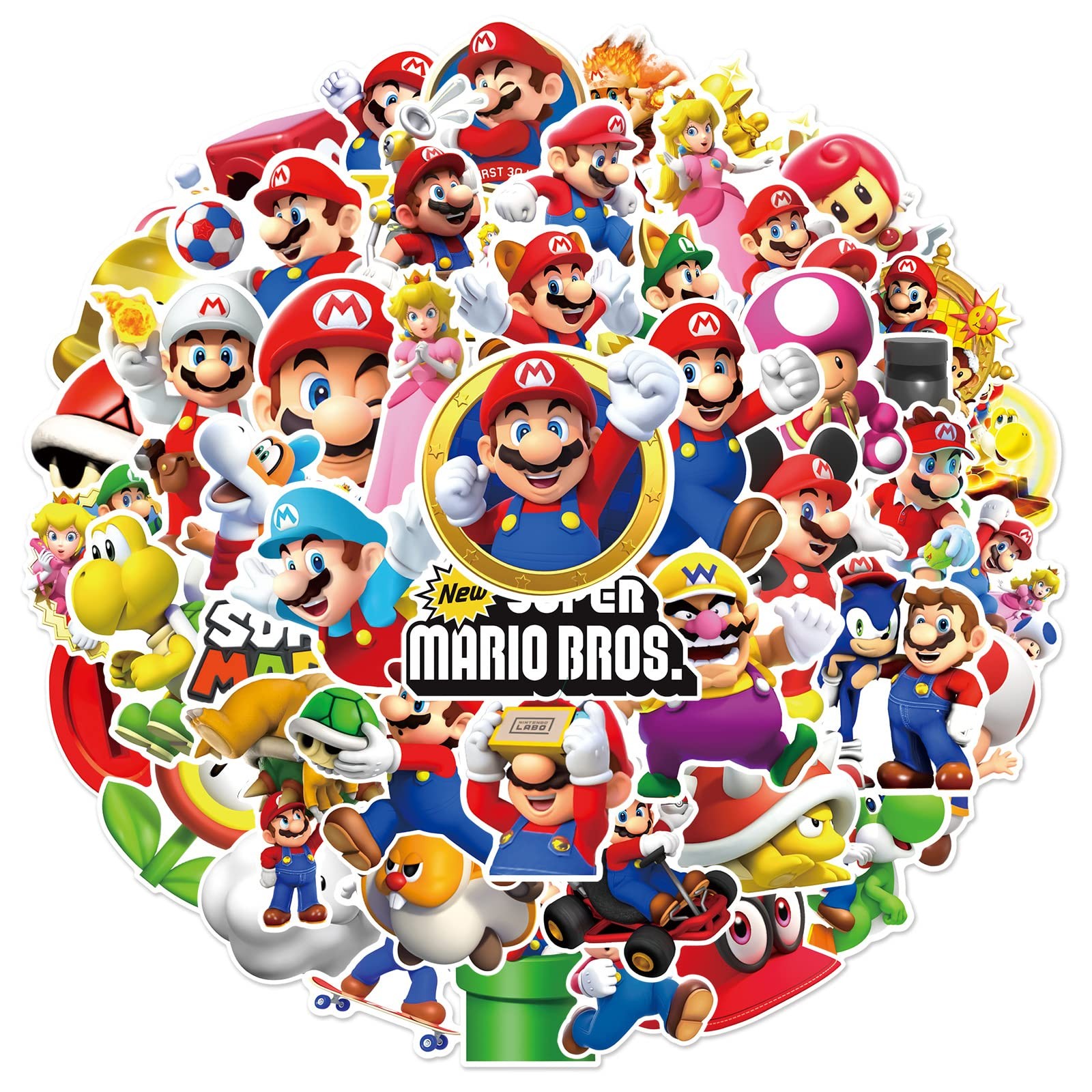 50pcs Cartoon Mario Stickers for Kids, Vinyl Waterproof Super Bros Spmr