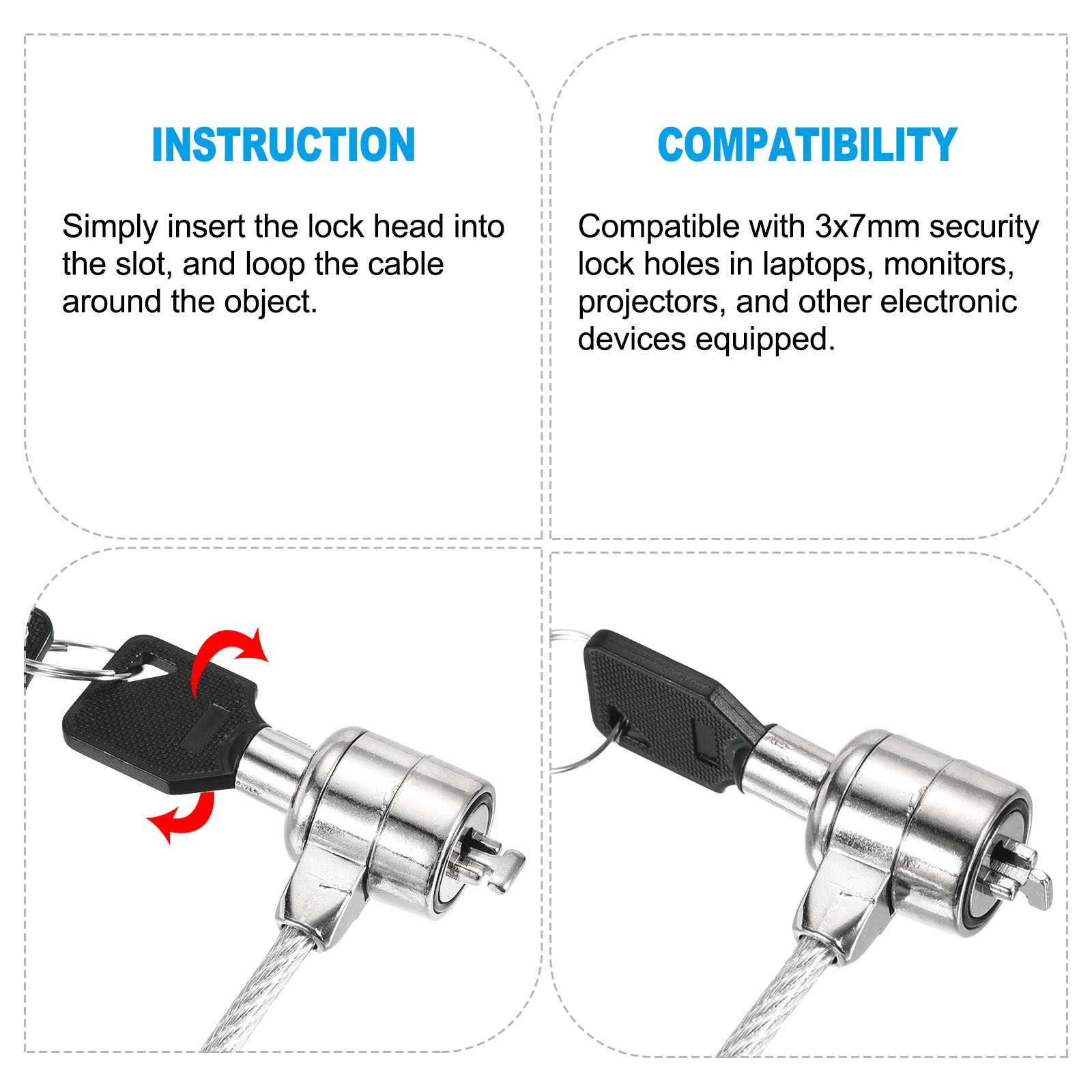 Laptop Cable Lock 5 Ft Security Cable Hardware Lock with Keys for Computer
