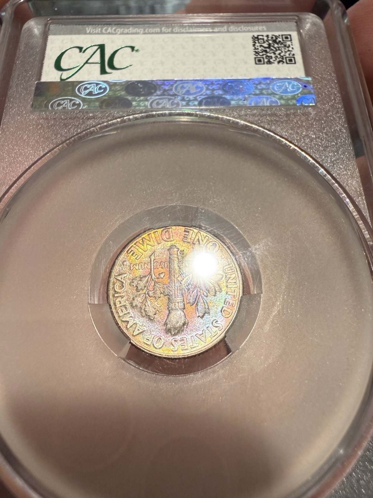 1948 D CAC MS65 Roosevelt Silver Dime toned 🌈 Duel Sided Blazer Must See Video