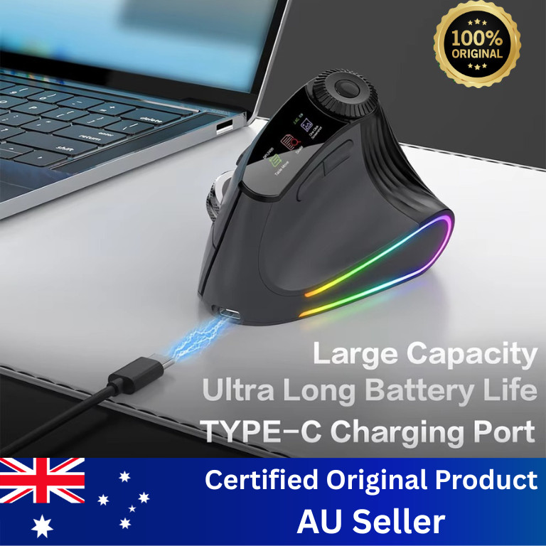 Backlit Wireless Ergonomic Mouse Bluetooth 2.4G Rechargeable w/ Smart Scroll