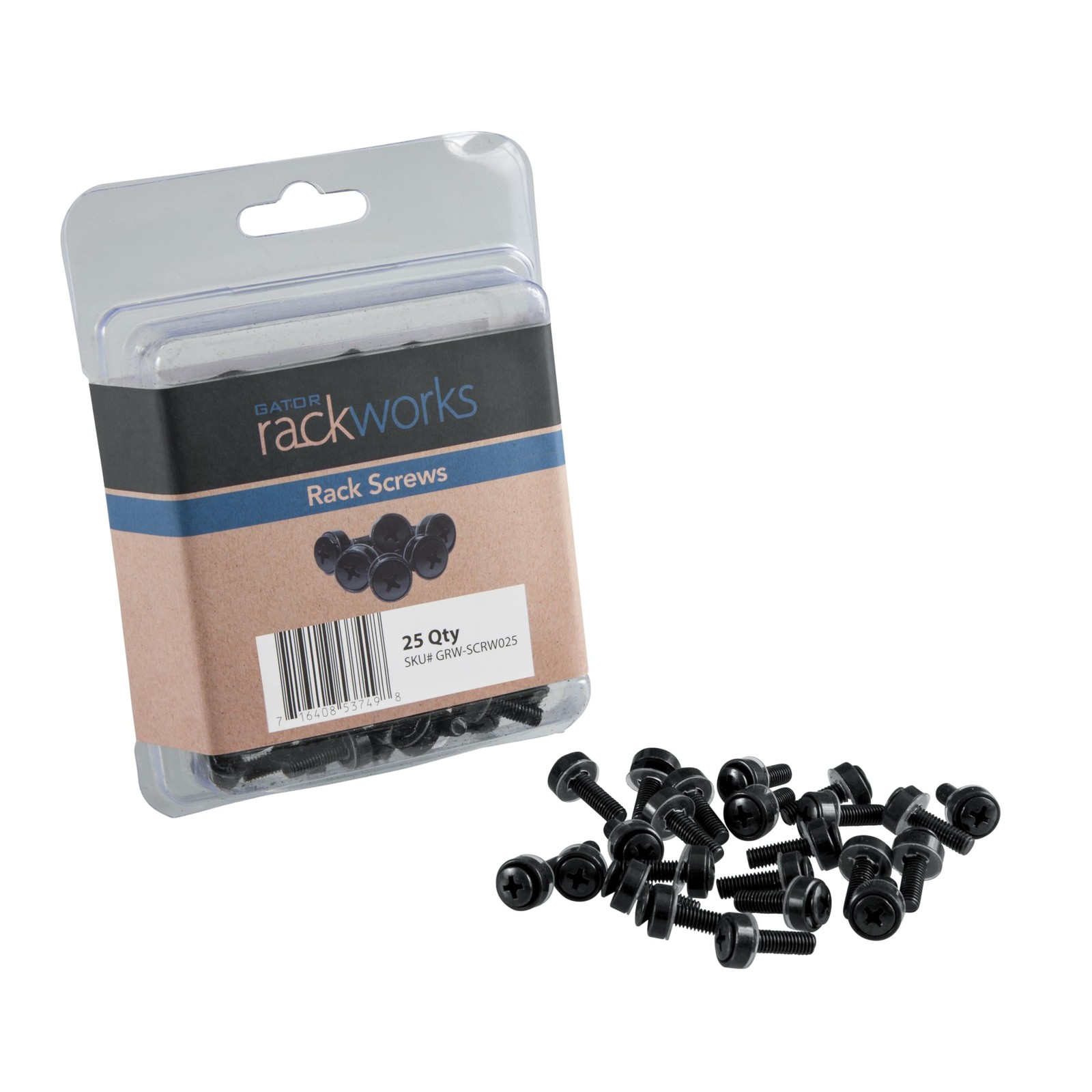 Gator Rackworks Standard Size Rack Screws, 25 Pack 25 Pack, Black