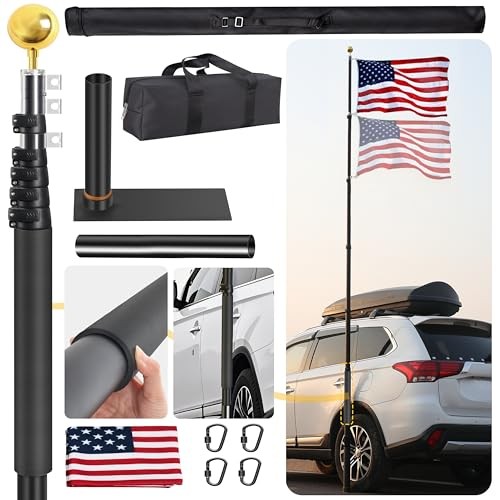 20FT Tailgate Flag Pole Kit, Upgraded Flagpole & Base Tailgate Flagpole & Bag