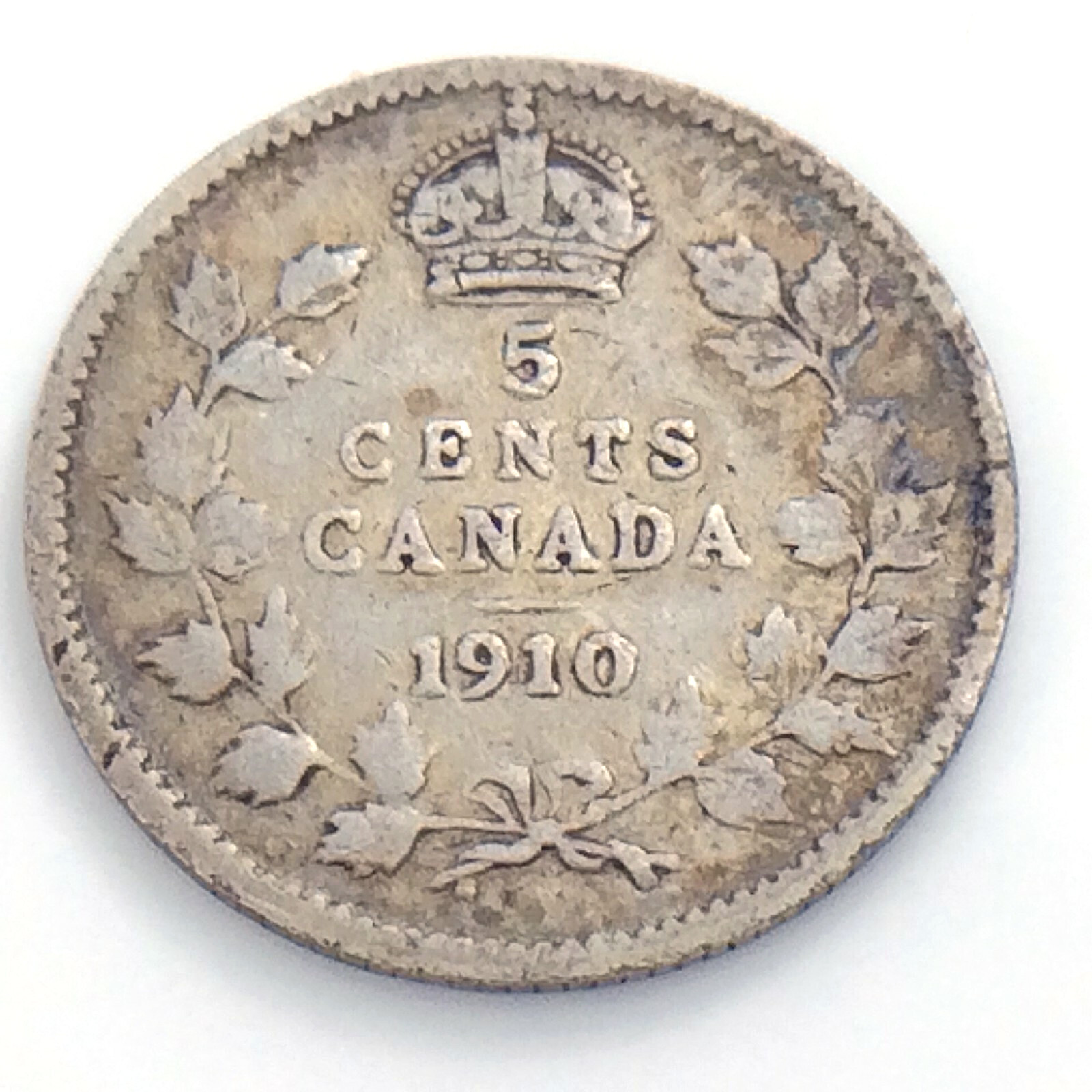 1910 Canada Five 5 Cent Small Silver Circulated Canadian Edward VII Coin J567