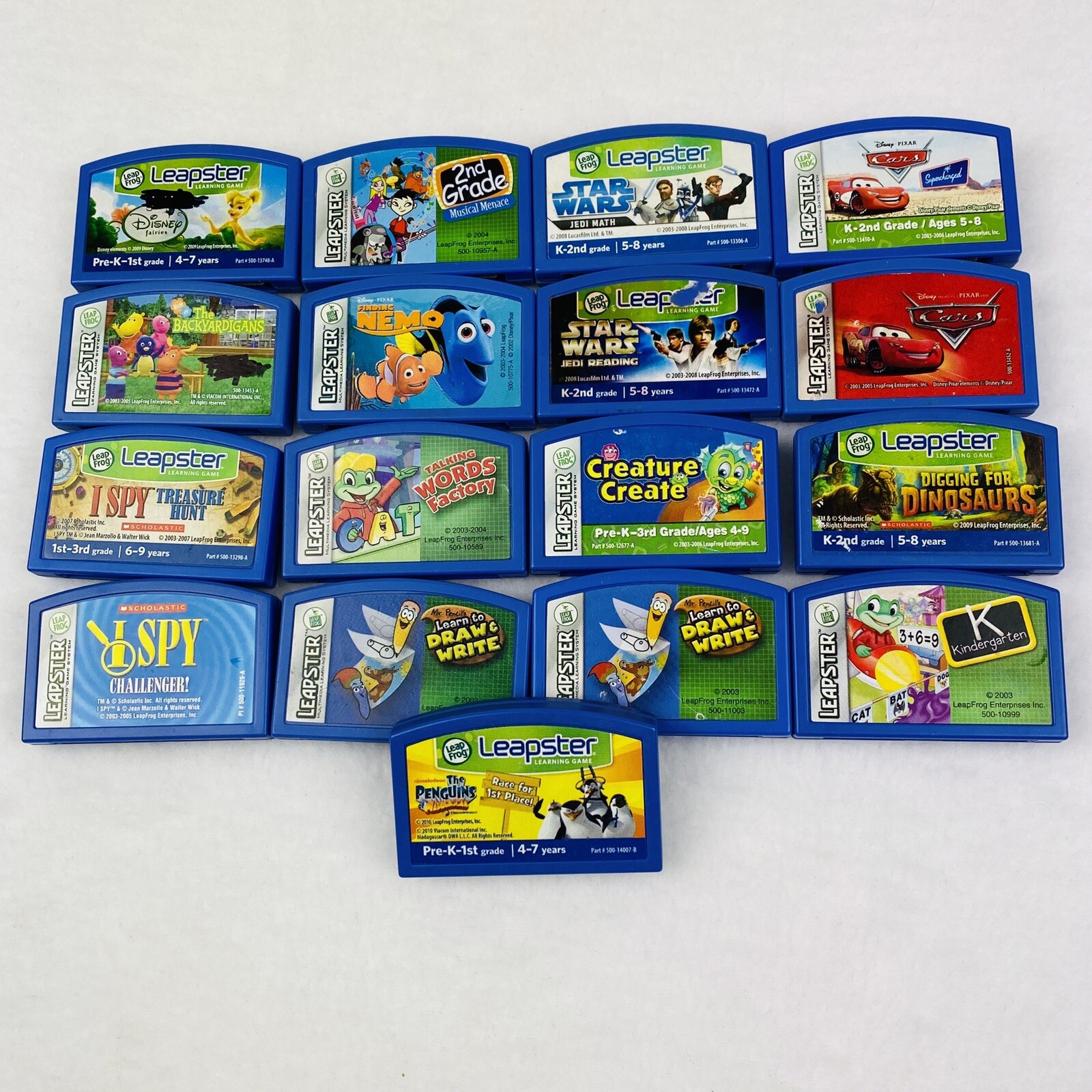 Lot 17 Leapfrog Leapster Game Cartridges Star Wars Cars Nemo Disney Not Tested