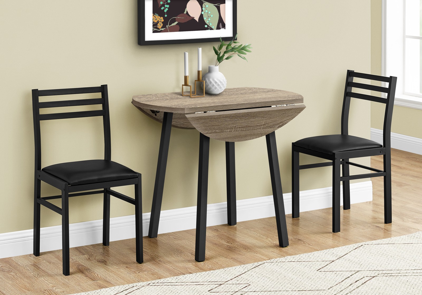 Dining Table Set, 3pcs Set, Small, 35" Drop Leaf, Kitchen