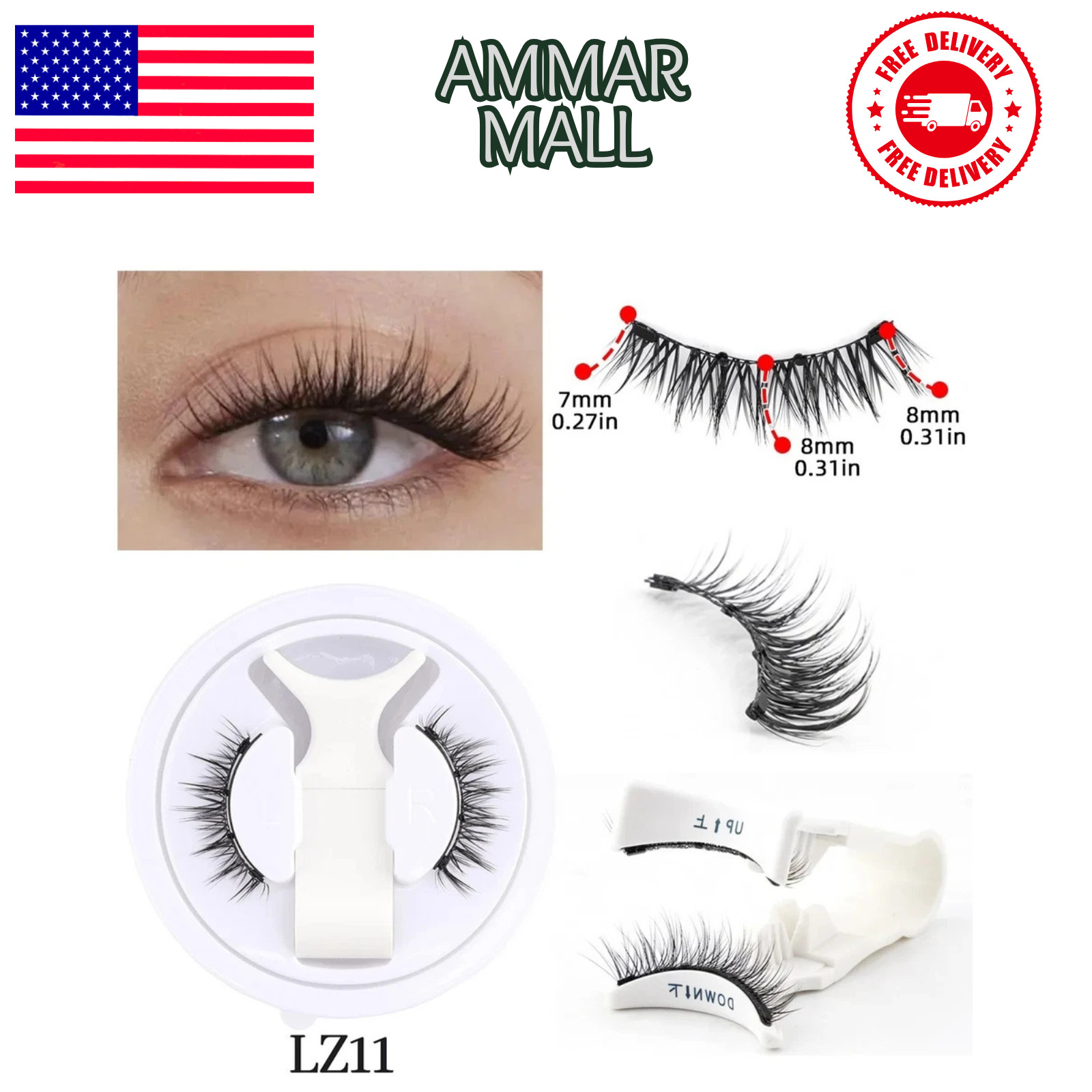 Reusable Magnetic Eyelashes with Applicator No Glue Needed Natural Lashes Kit US