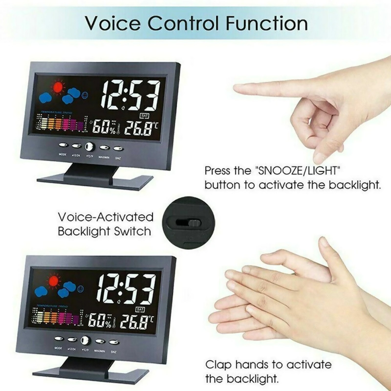 Replacement Digital Alarm Clock Snooze Calendar Thermometer Hygrometer Display