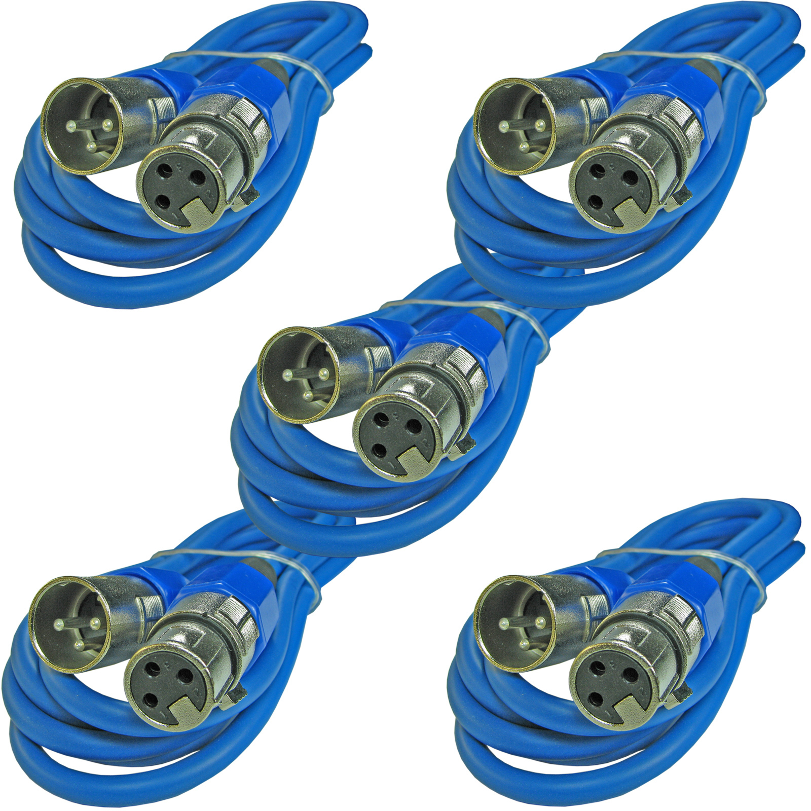 5PACK BLUE shielded male to female 3pin xlr mic microphone audio cables 6ft foot