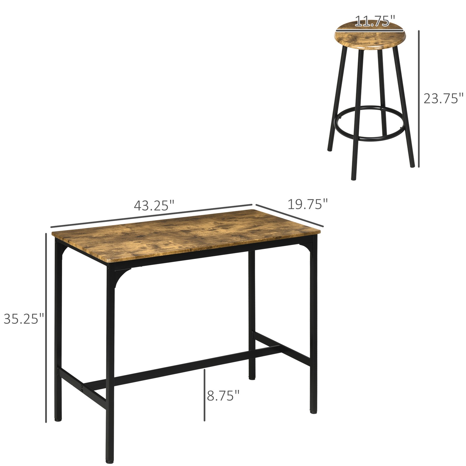 HOMCOM 5-Piece Bar Table and Chairs Set with Metal Frame for Dining Room