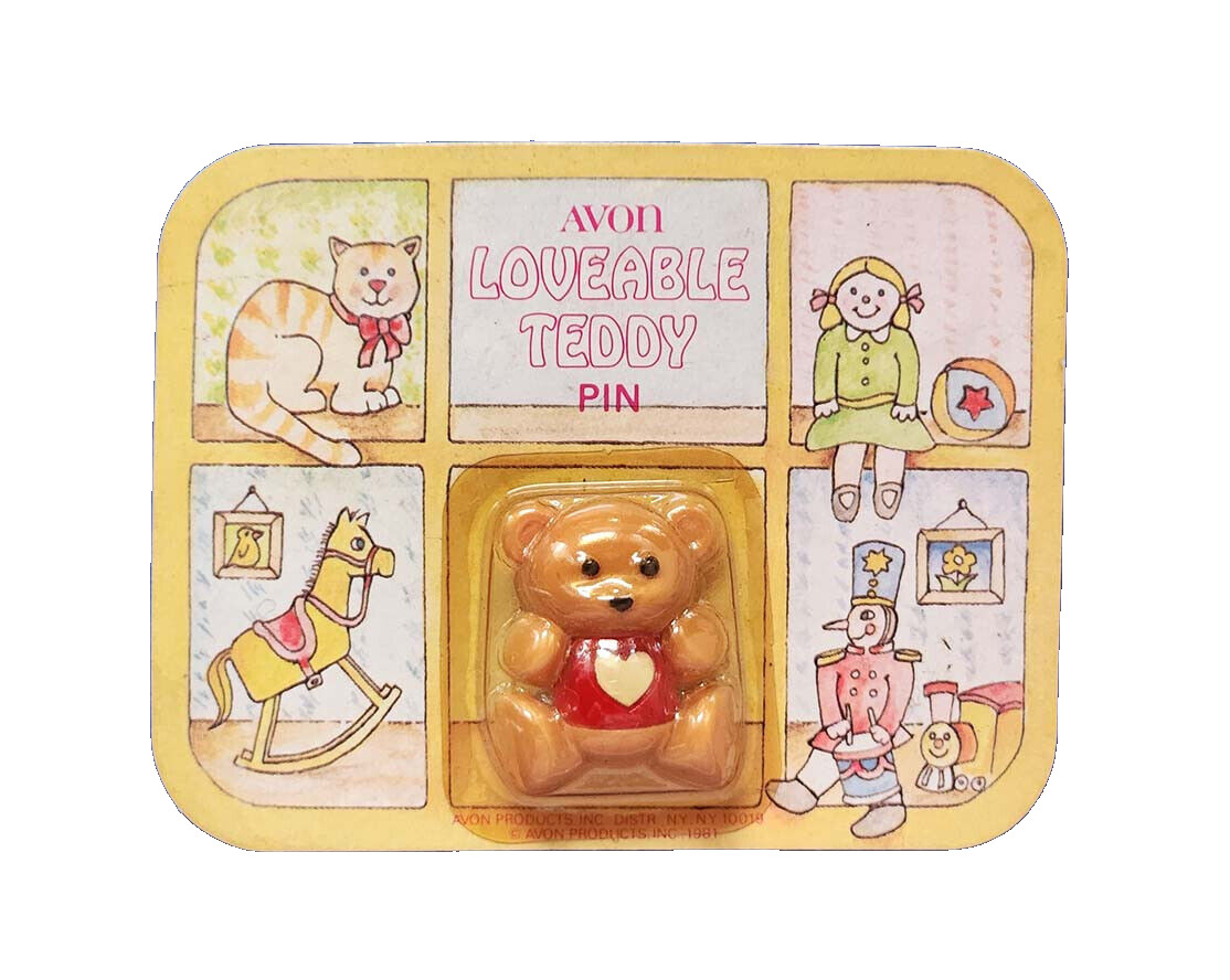 Avon PIN Valentines Vintage LOVEABLE TEDDY BEAR Heart Sweater 1981 HONG KONG NEW